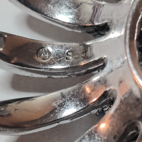 Vintage 60s Germany Silver 935 Chrysanthemum Flower Marcasite Brooch - Picture 10 of 16